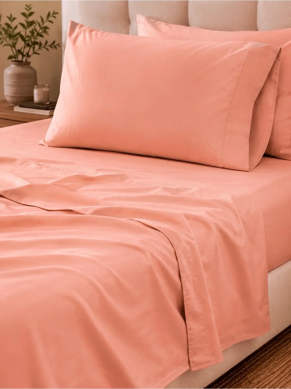 Full Size Bamboo Cotton Cooling Sheet Set Coral Pink Coquette Shabby Chic